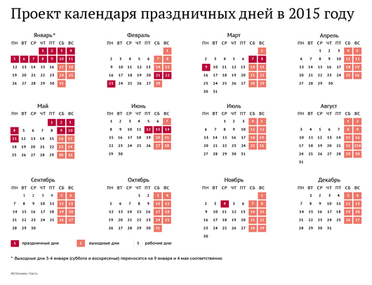 Календарь выходных и праздничных дней в 2015 году | Разное